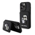 Capa para iPhone 15 Pro Karl Lagerfeld Saffiano Card Slot Stand Karl & Choupette - Preto