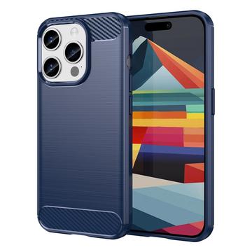 Capa de TPU Escovado para iPhone 15 Pro Max - Fibra de Carbono - Azul