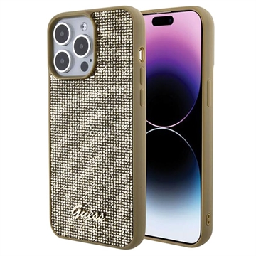 Capa Guess Disco Metal Script Logo para iPhone 15 Pro Max - Dourado