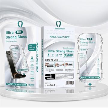 Protetor de ecrã de vidro temperado HD para iPhone 15 Pro Max com ferramenta automática de remoção de poeiras - 9H