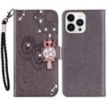 Capa para carteira iPhone 15 Pro Max Owl Rhinestone - Cinzento