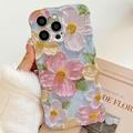 Capa TPU para iPhone 15 Pro Max com rebordo ondulado e pintura a óleo - Flores