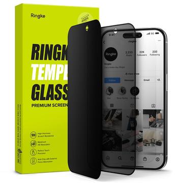 Protetor de ecrã de vidro temperado para iPhone 15 Pro Ringke TG Privacy - Bordo preto