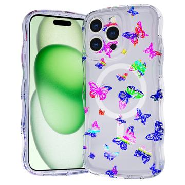 Capa MagSafe para iPhone 15 Pro Wave-Edge Laser Glitter - Borboleta