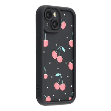 Capa TPU elegante à prova de choque para iPhone 15 com rebordos elevados - Preto / Cerejas