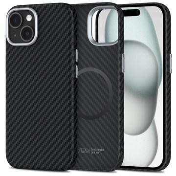 Capa plástica Tech-Protect Ion Carbon para iPhone 15 - Compatível com MagSafe - Preto / Prata