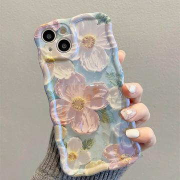 Capa em TPU com pintura a óleo com rebordo ondulado para iPhone 15 - Flores