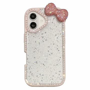 Capa epóxi com laço e strass para iPhone 16 - Rosa