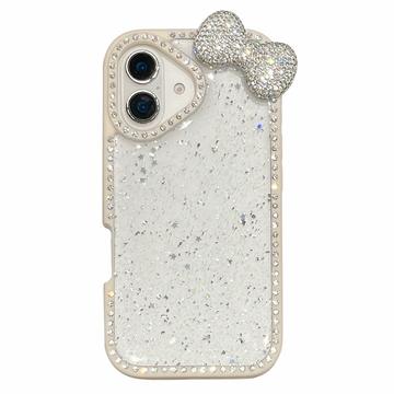 Capa epóxi com laço e strass para iPhone 16 - Branco