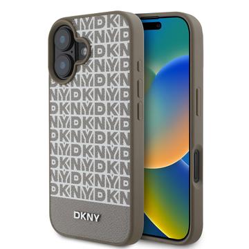 Capa para iPhone 16 DKNY Repeat Pattern Bottom Stripe - Compatível com MagSafe - Castanho