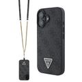 Capa com Alça Crossbody Guess 4G Strass Triangle Metal Logo para iPhone 16 - Preto