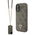 Capa com Alça Crossbody Guess 4G Strass Triangle Metal Logo para iPhone 16 - Castanho