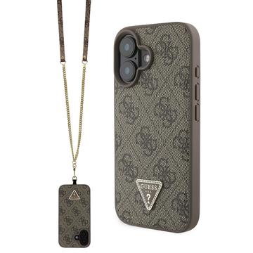 Capa com Alça Crossbody Guess 4G Strass Triangle Metal Logo para iPhone 16 - Castanho