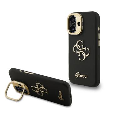 Capa suporte para câmara para iPhone 16 Guess Grained 4G Logo - Preto