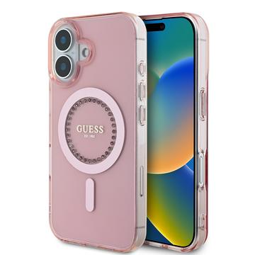 Capa para iPhone 16 Guess IML Rhinestones Ring - Compatível com MagSafe - Rosa