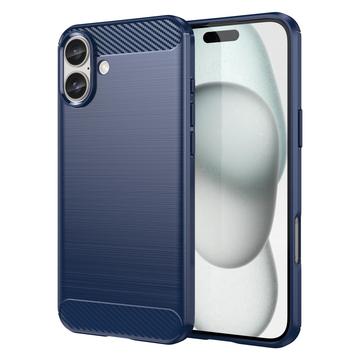 Capa de TPU Escovado para iPhone 16 Plus - Fibra de Carbono - Azul