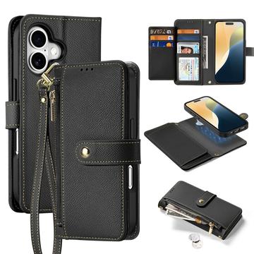 Capa de couro para carteira Dux Ducis Lawa com tampa magnética amovível para iPhone 16 Plus - Preto