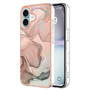 Capa Galvanizada de TPU para iPhone 16 Plus com Padrão de Mármore - Cor-de-Rosa