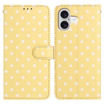 Capa tipo carteira com padrão de bolinhas para iPhone 16 - Amarelo