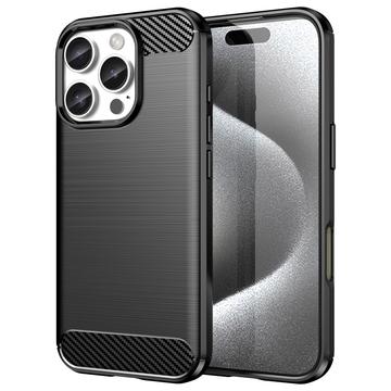 Capa de TPU Escovado para iPhone 16 Pro - Fibra de Carbono - Preto