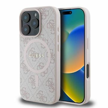 Capa com anel colorido Guess 4G para iPhone 16 Pro - Compatível com MagSafe - Cor-de-Rosa