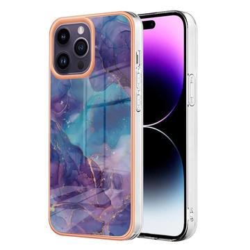 Capa Galvanizada de TPU para iPhone 16 Pro com Padrão de Mármore - Púrpura