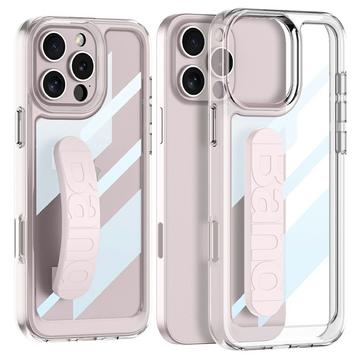 Capa transparente com fita de silicone para as mãos para iPhone 16 Pro Max - Rosa