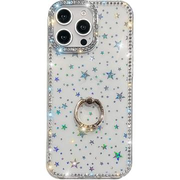 Capa híbrida iPhone 16 Pro Max CrystalGlow com suporte para anel - Estrelas / Transparente
