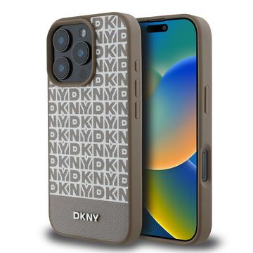 Capa para iPhone 16 Pro Max DKNY Repeat Pattern Bottom Stripe - Compatível com MagSafe - Castanho