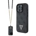 Capa com Alça Crossbody Guess 4G Strass Triangle Metal Logo para iPhone 16 Pro Max - Preto