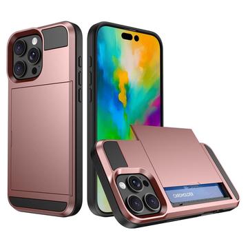 Capa Híbrida com Porta-Cartões Deslizantes para iPhone 16 Pro Max - Cor-de-Rosa Dourado