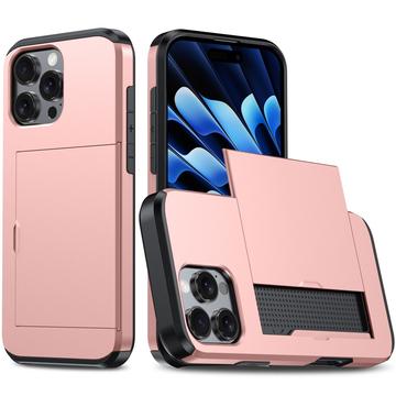 Capa Híbrida com Slot para Cartão Deslizante para iPhone 16 Pro Max - Cor-de-Rosa Dourado