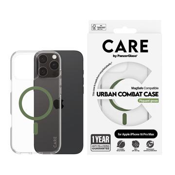 Capa PanzerGlass Care Transparent Urban Combat para iPhone 16 Pro Max - Compatível com MagSafe - Verde