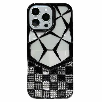 Capa para iPhone 16 Pro Max com padrão de diamante geométrico e strass