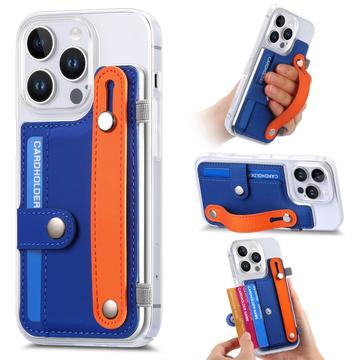 Capa de plástico CY1 para iPhone 16 Pro - Ranhura para cartões, bracelete, suporte para telemóvel - Azul escuro
