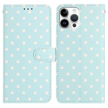 Capa tipo carteira com padrão de bolinhas para iPhone 16 Pro - Azul