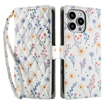 iPhone 16 Pro Capa carteira floral rômbica