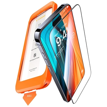Protetor de ecrã de vidro temperado para iPhone 16 Pro Torras GlassGo com ferramenta automática de remoção de poeiras - Transparente
