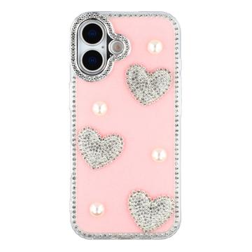 Capa híbrida para iPhone 16 Amor Brilhante e Pérola - Rosa