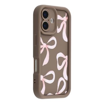 Capa TPU elegante à prova de choque para iPhone 16 com rebordos elevados - castanho / laço grande