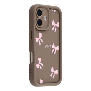 Capa TPU elegante à prova de choque para iPhone 16 com rebordos elevados - Castanho / Arco