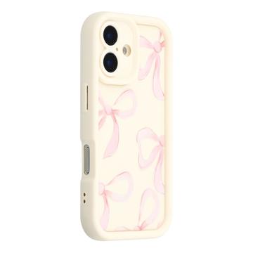 Capa TPU elegante à prova de choque para iPhone 16 com rebordos elevados - Branco / Laço grande