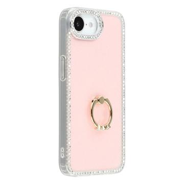 Capa híbrida iPhone 16e CrystalGlow com suporte para anel - Rosa