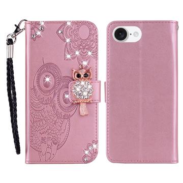 Capa de carteira com strass de coruja para iPhone 16e - Auriu Roze