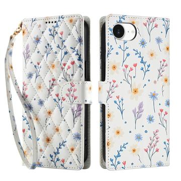 iPhone 16e Capa carteira floral rômbica