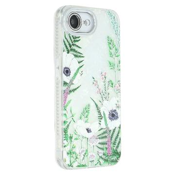 Capa híbrida IMD galvanizada de primavera para iPhone 16e com protetor de câmara - Flores verdes