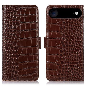 Bolsa de Pele Tipo Carteira Crocodile com RFID para iPhone Air - Castanho