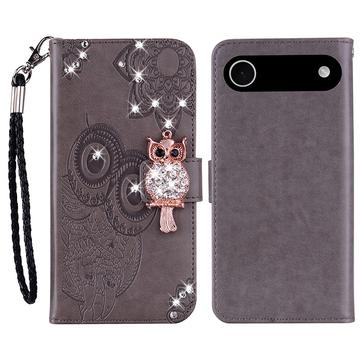 Capa de carteira com strass de coruja para iPhone Air - Cinzento