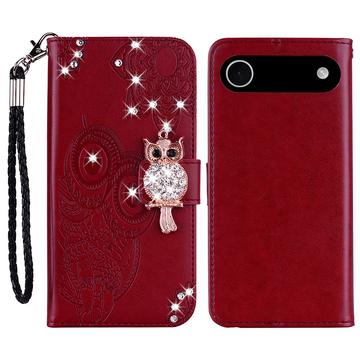 Capa de carteira com strass de coruja para iPhone Air - Vermelho