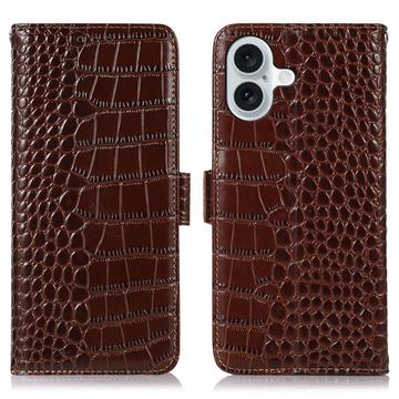 Bolsa de Pele Tipo Carteira Crocodile com RFID para iPhone 17 - Castanho